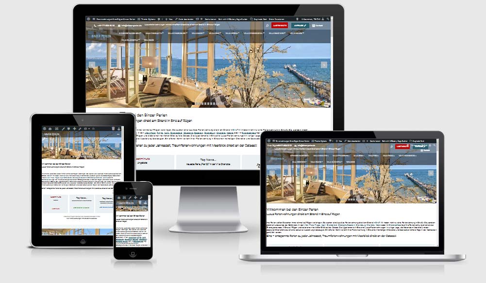 Responsive Webdesign Referenz, Website Luxus-Ferienwohnungen Binzer Perlen, Binz, Rügen, Ostsee, Nordeutschland