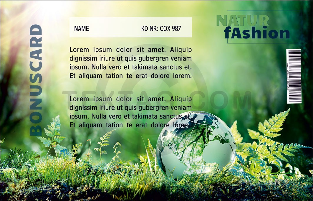 Kundenkarte GRASKARTE "Natur Fashion 100%" Design Vorlage GK-2019-000143