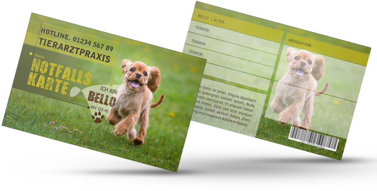 GRASKARTE "Notfallskarte für Hunde" Design Vorlage GK-2019-000137