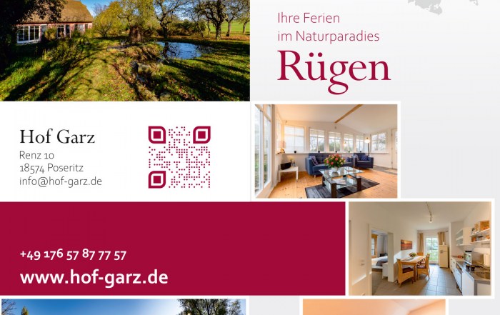 Flyer, Postkarten, Visitenkarten, Logo Grafikdesign Referenz - Hof Garz Rügen
