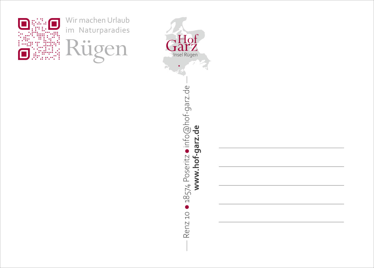 Postkarte Grafikdesign Referenz - Hof Garz RügenPoPostkarte Grafikdesign Referenz - Hof Garz Rügenstkarten, Visitenkarten, Logo Grafikdesign Referenz - Hof Garz Rügen