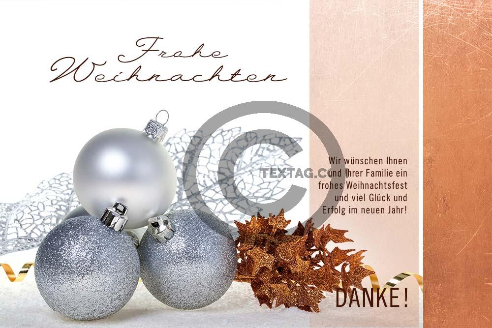 extravagante, digitale Weihnachtskarte für Kunden, eCard in Silber, Bronze & Weiß, mit Spruch, ohne Werbung (698) 