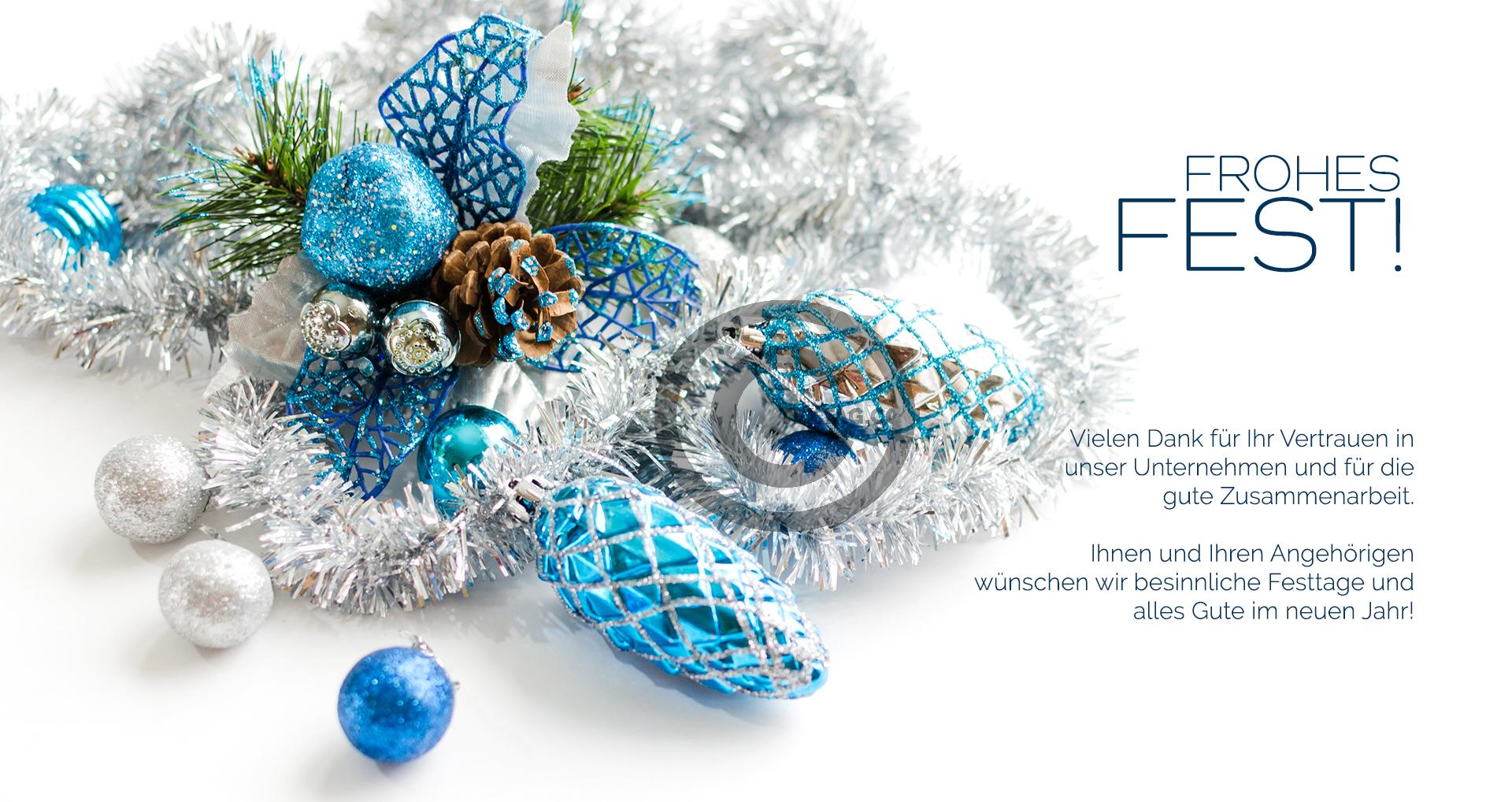 digitale Weihnachtskarte “Frohes Fest” geschäftlich in Silber & Türkis • E-Card mit Spruch, ohne Werbung (980) 