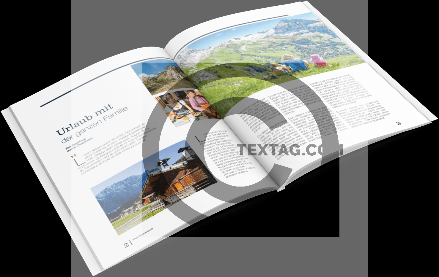Reise- und Tourismusbroschüre - Vorlage Österreich für Werbung. Broschüre, Broschürendruck, Unterhaltung und Urlaub. Sehnsuchtsbilder für Österreich Tourismus. Reise und Tourismus