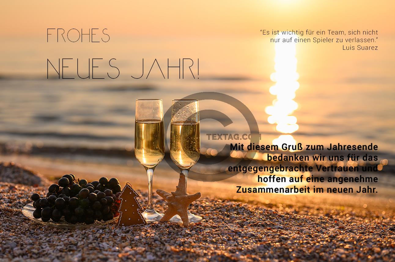 E-Card Prosit Neujahr – Sonnenuntergang am Strand – mit Spruch, ohne Werbung (274) 