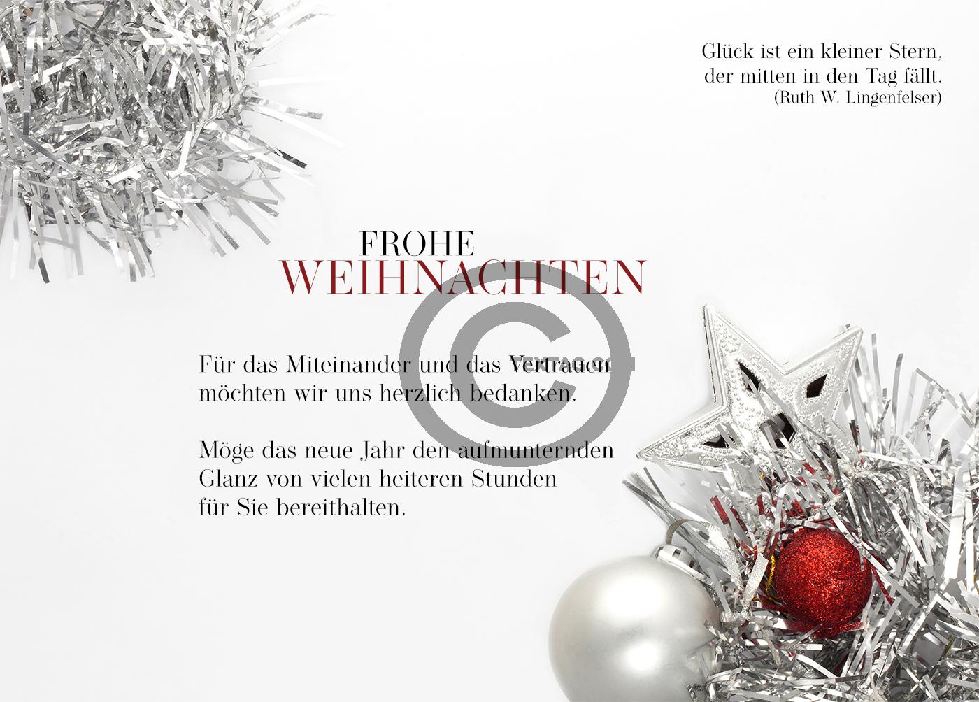 elegante Weihnachts E-Card geschäftlich in Silber & Rot, ohne Werbung, Spruch (887) 