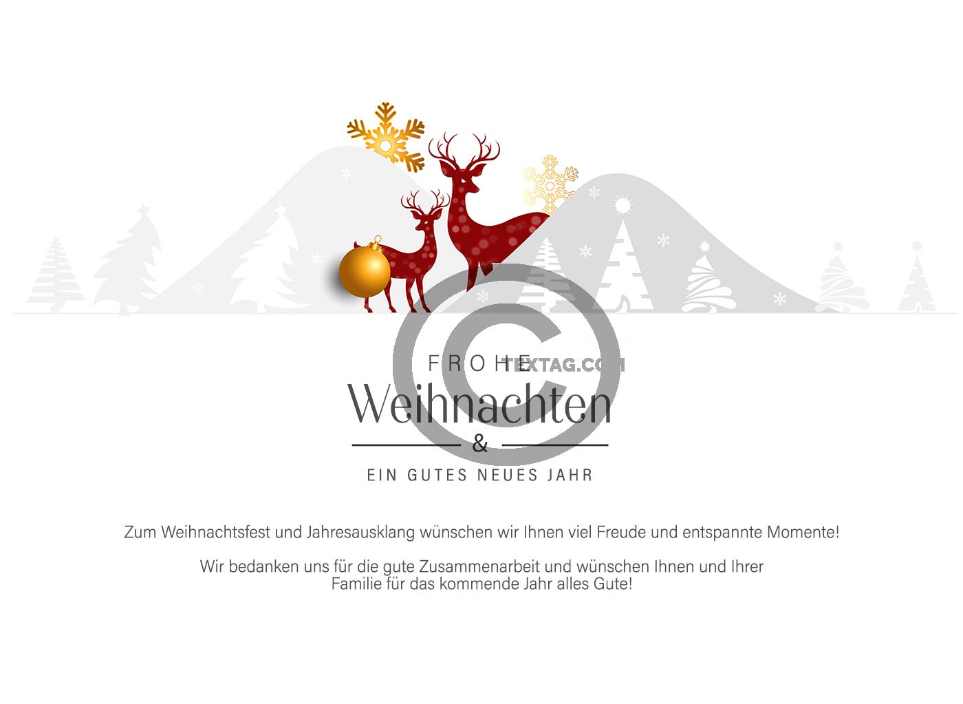 geschäftliche Weihnachts E-Card in Rot, Weiß, Gold, mit Hirsch, ohne Werbung, mit Spruch (917) 