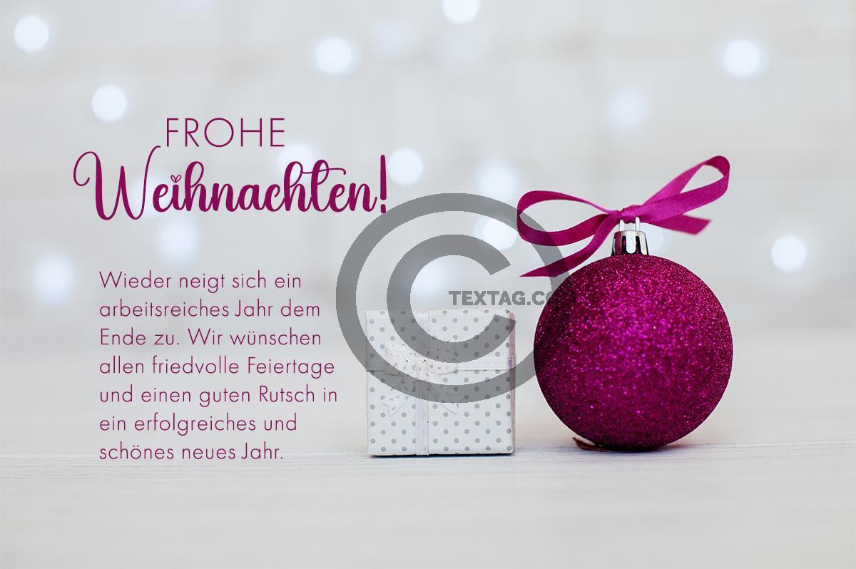 Umweltfreundliche geschäftliche Weihnachts-E-Card mit pinker Weihnachtskugel, mit Spruch, ohne Werbung (1269) 