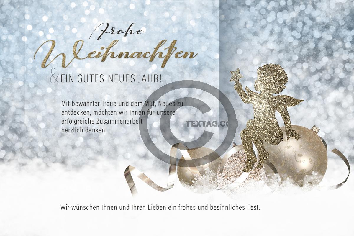 edle Weihnachts eCard für Kunden in Weiß/Gold mit Engel und Spruch, ohne Werbung (1311) 