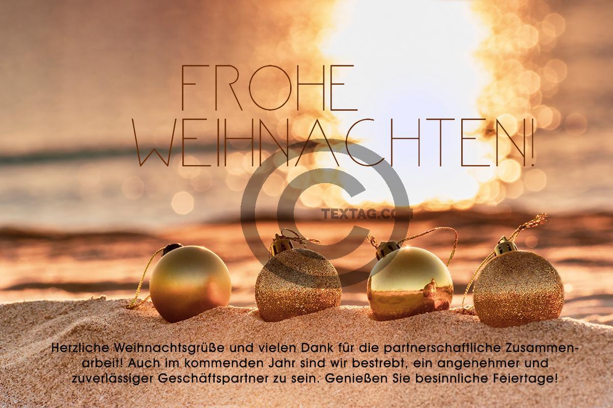geschäftliche Weihnachts E-Card mit goldenen Kugeln im Sand – mit Spruch, ohne Werbung (1085) 