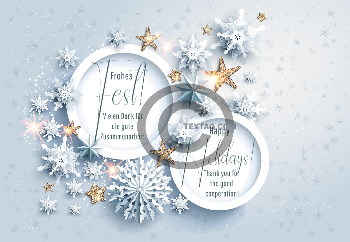 extravagante Weihnachts E-Card für Kunden in Weiß/Pastellblau mit Spruch, mehrsprachig, DE/EN, ohne Werbung (1258) 