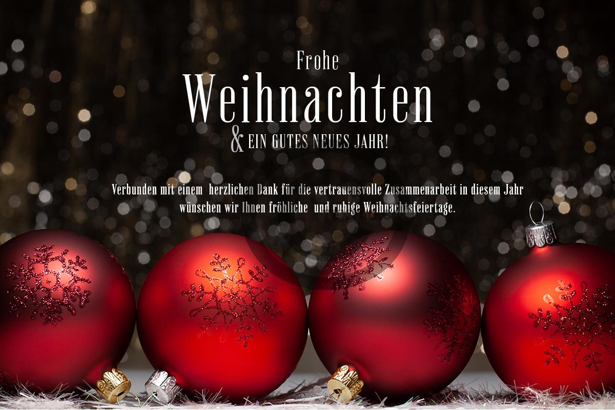 digitale Weihnachtskarte, edle E-Card geschäftlich mit roten Weihnachtskugeln, mit Spruch, ohne Werbung (1321) 